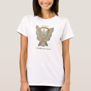 Camiseta ángel de la cinta de oro sobre el cáncer
