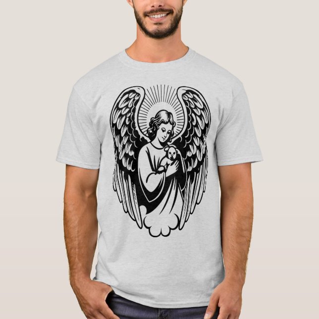 Camiseta Ángel de la guarda abraza a querido Mascota (Anverso)