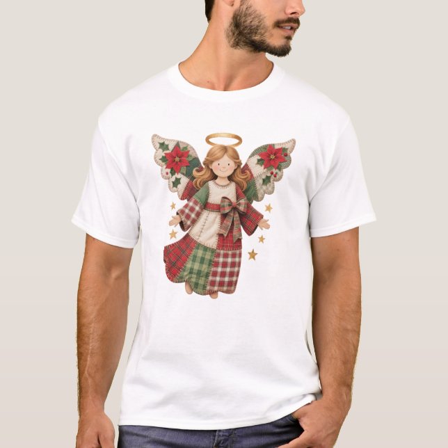 Camiseta Ángel de Navidad con Estrellas Doradas (Anverso)