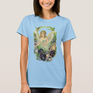 Camiseta Ángel de Pascua victoriano con flores de púrpura
