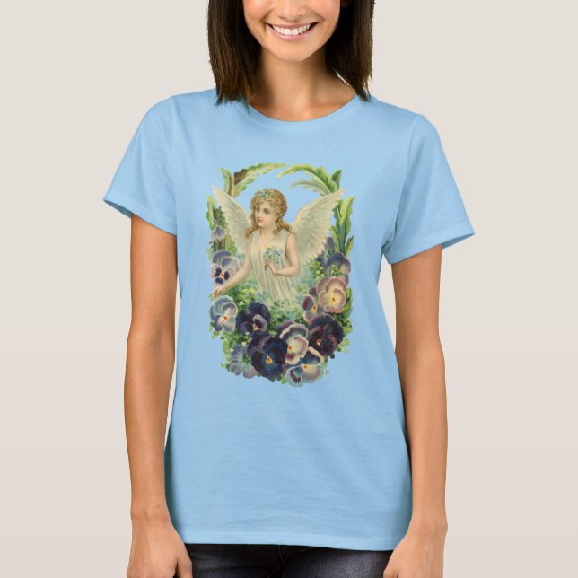 Camiseta Ángel de Pascua victoriano con flores de púrpura (Anverso)