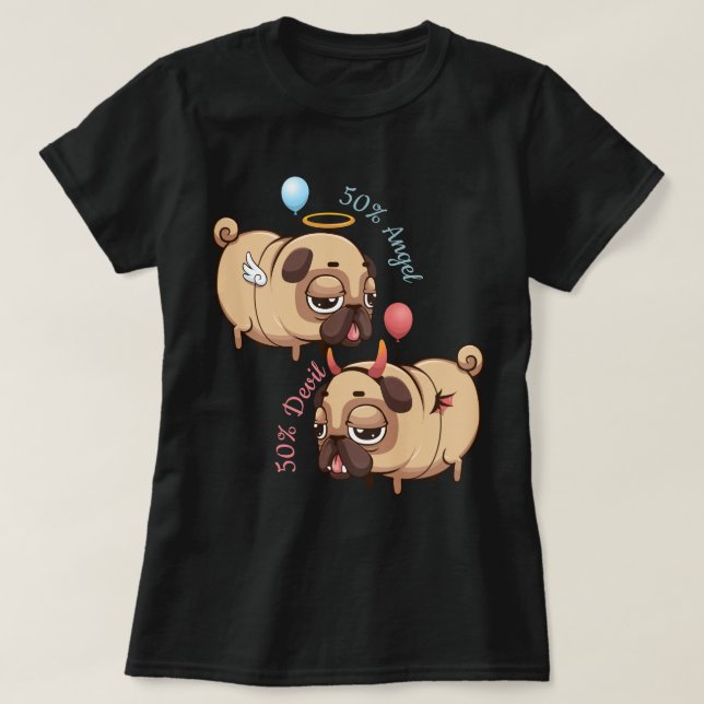 Camiseta Ángel de Pug Cute/Diablo (Diseño del anverso)