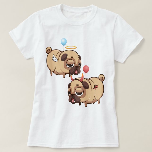 Camiseta Ángel de Pug Cute/Diablo (Diseño del anverso)