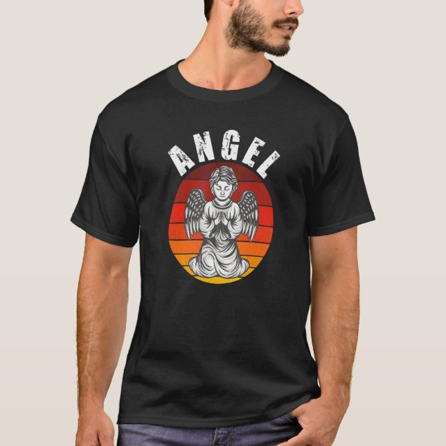 Camiseta Ángel Espiritual Kneeling Cherub Retro Sunset (Anverso)