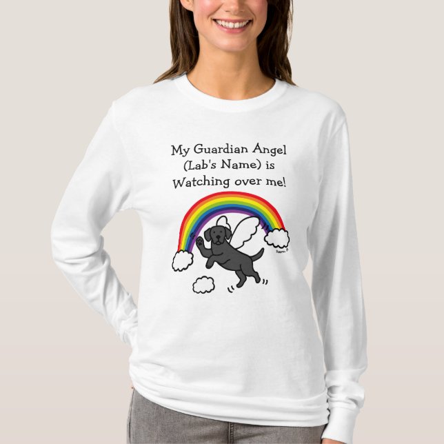Camiseta Ángel Guardián del Labrador Negro (puente arcoiris (Anverso)