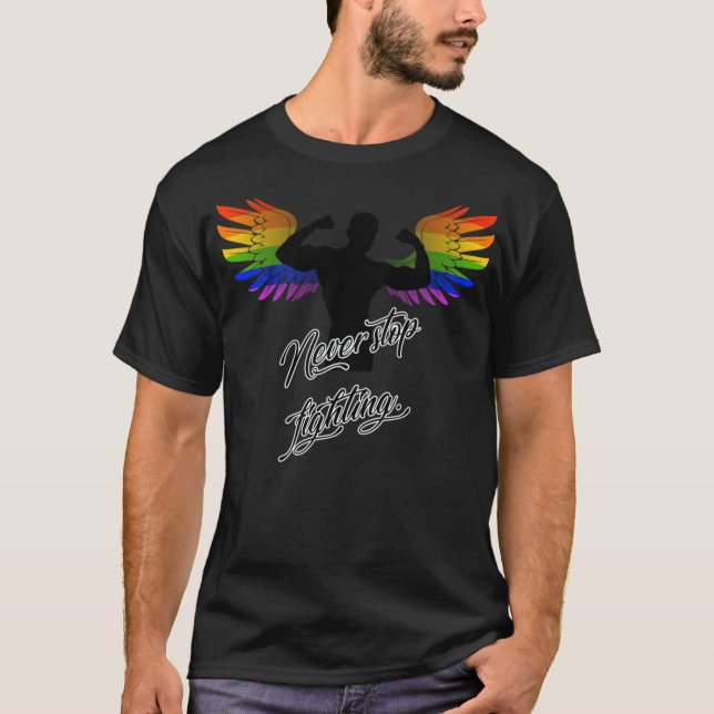Camiseta Ángel LGBT Nunca deje de luchar contra las alas de (Anverso)
