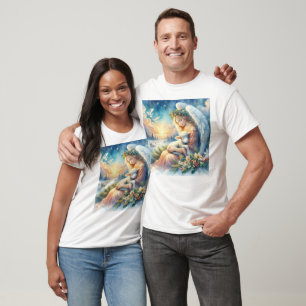 Camiseta Ángel navidades con cordero en la paz invernal
