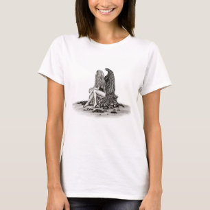 Camiseta Ángel, perdido en el pensamiento, diseño blanco y 
