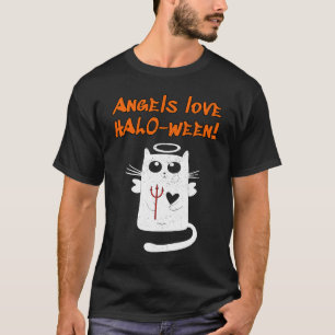 Camiseta Ángeles Aman HALO Ween lindo con gato ángel horca