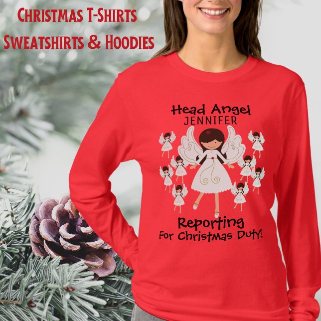 Camiseta Ángeles, Navidades, Con Nombre, Damas (Cute Angels, Christmas, With Name, Ladies T-Shirt)