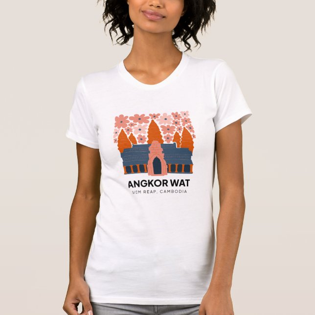 Camiseta Angkor Wat Siem Reap Cambodia viajar con flores (Anverso)