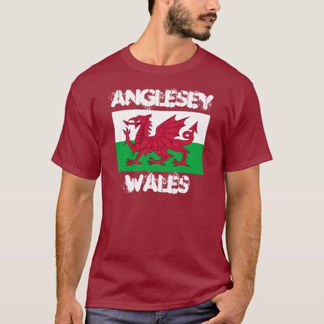 Camiseta Anglesey, País de Gales con la bandera Galés (Anverso)