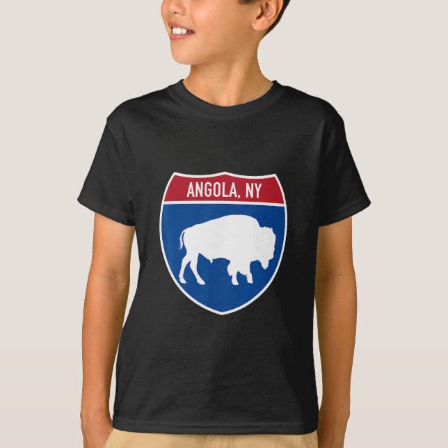 Camiseta Angola New York Buffalo Ny Highway Interstate Sign (Anverso)