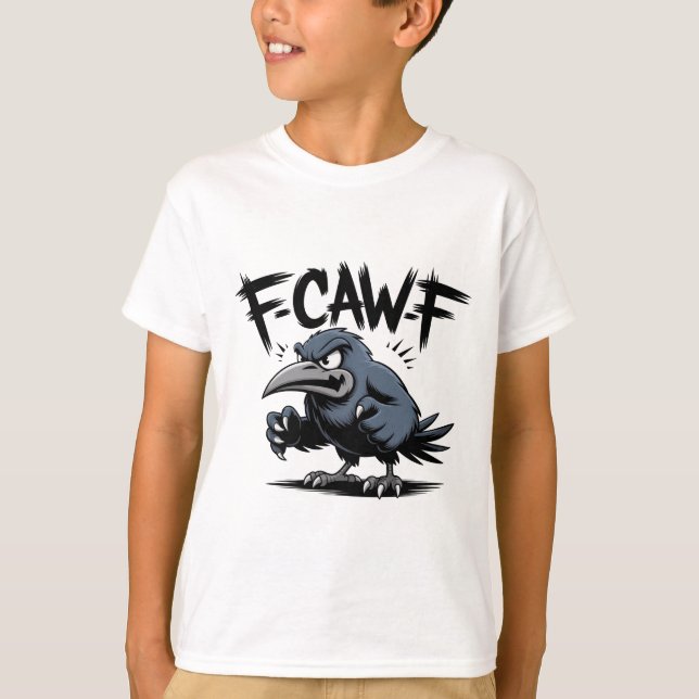 Camiseta Angry Crow “F-CAW-F ” – Edgy Cartoon Bird Design (Anverso)