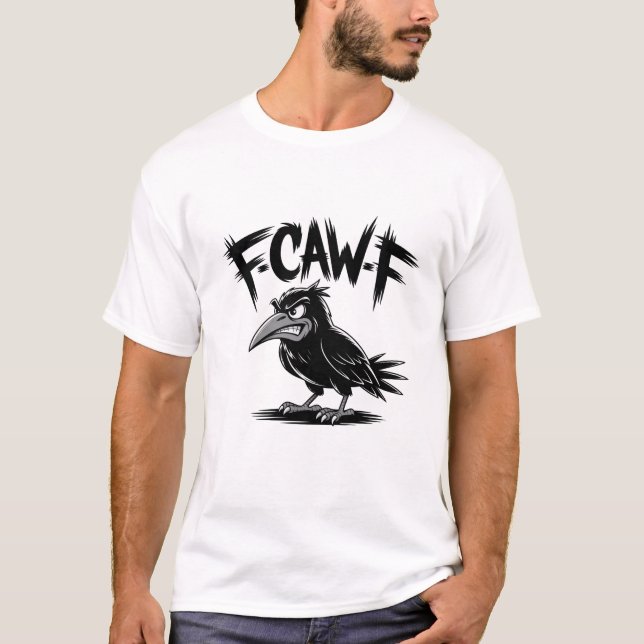 Camiseta Angry Crow “F-CAW-F” – Edgy Cartoon Bird Design (Anverso)