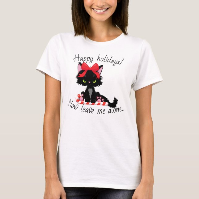 Camiseta Angry Kitty Felices Fiestas Ahora Déjame En Paz (Anverso)