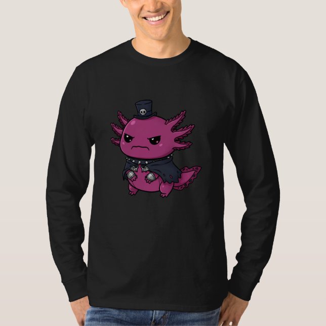 Camiseta Angry Pink Axolotl Gothic Kawaii Skull Hat Creatur (Anverso)