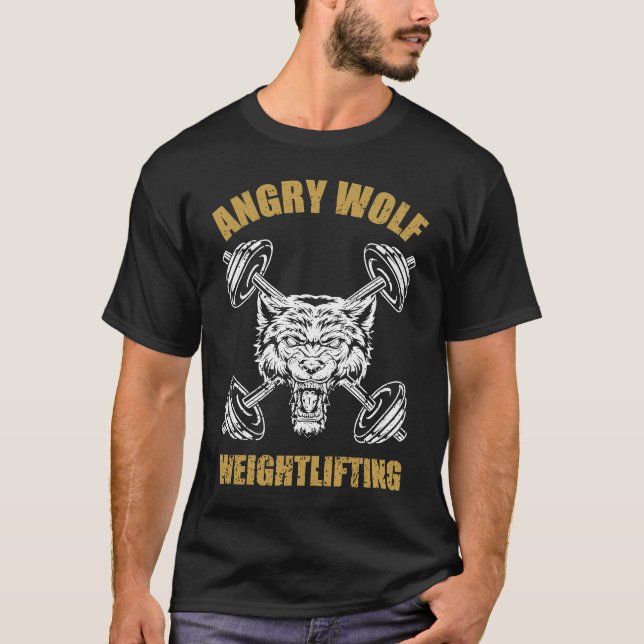 Camiseta Angry Wolf Weightlifting Vintage Old School Grungy (Anverso)