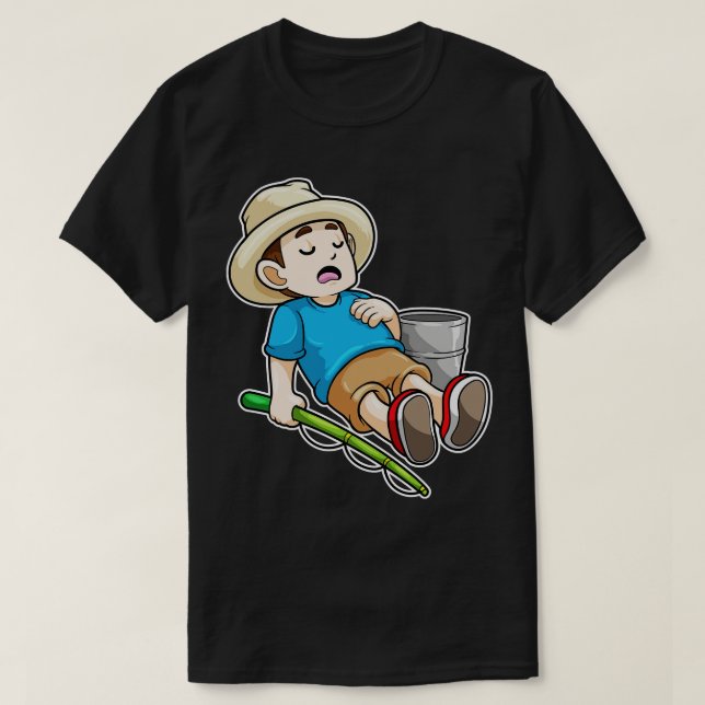 Camiseta ÁNGULO con cubo de la barra de pescar 2 (Diseño del anverso)