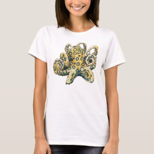 Camiseta anillada azul del pulpo para las señoras