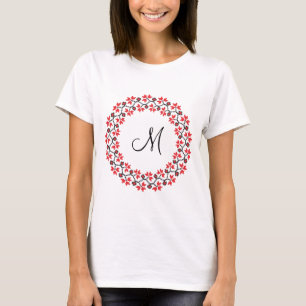 Camiseta Anillo de flores rojas Monograma personalizado ini