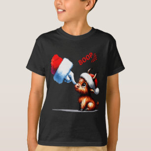Camiseta Animación de Mano Boop Navidad Vaca Highland Santa