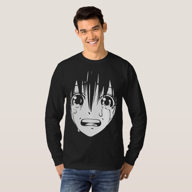 Camiseta animada: Chica de llanto (blanco y negro) (Anverso completo)