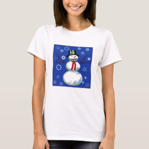 Camiseta animado muñeco de nieve con sombrero superior