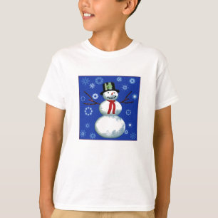 Camiseta animado muñeco de nieve con sombrero superior