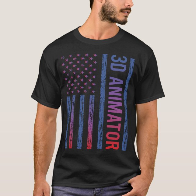 Camiseta Animador 3D de Bandera Azul Rojo-Estadounidense (Anverso)