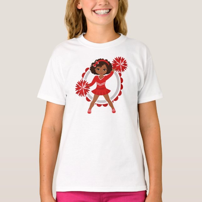 Camiseta Animadora - Alegre rojo africano americano (Anverso)