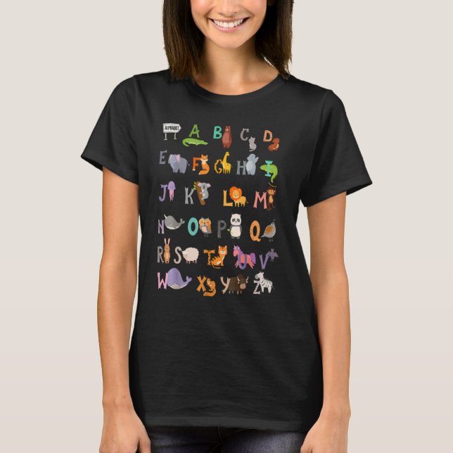 Camiseta Animal Alphabet ABCs Learning Kindergarten School  (Anverso)