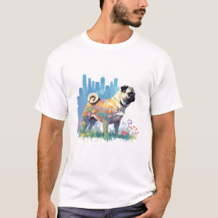 Camiseta Animal De Arte Vector De Pug En La Naturaleza Maje