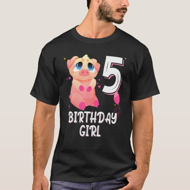Camiseta Animal de cerdo 5 Chica de cumpleaños B Día 5 años (Anverso)