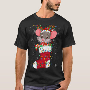 Camiseta Animal de Rata Santa Hat En Socks Xmas Tree Lights