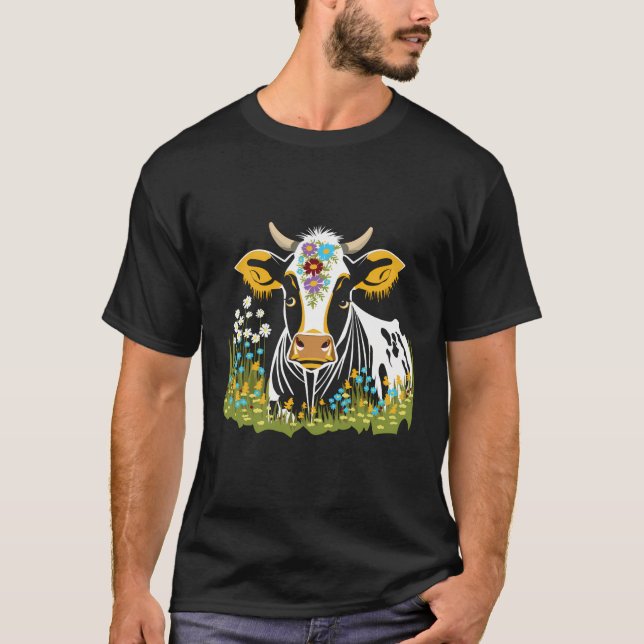Camiseta Animal de vaca con flores (Anverso)
