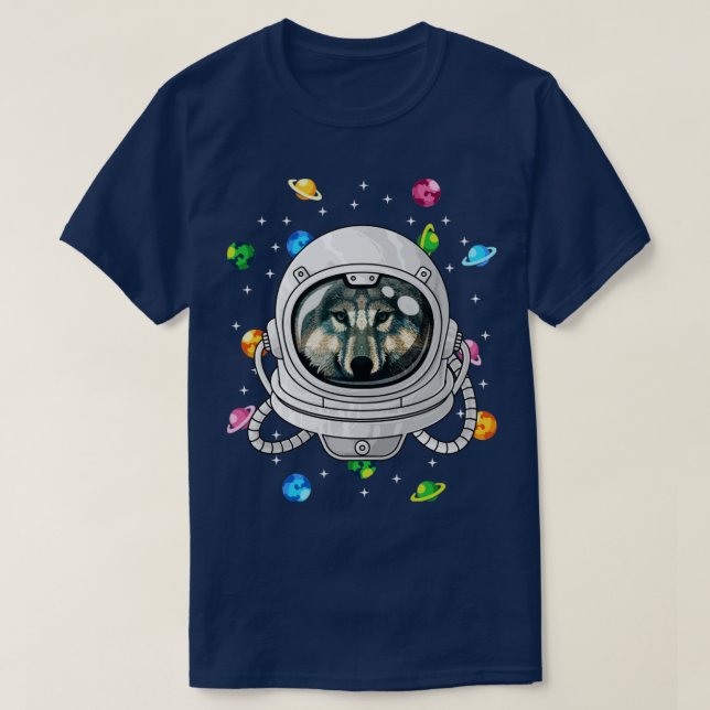 Camiseta Animal de Wolf Astronauta Profundo En Univers Cosm (Diseño del anverso)