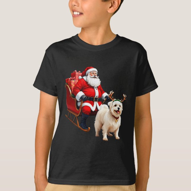 Camiseta Animal Dog Lover Santa Sleigh Maltese Reindeer Chr (Anverso)