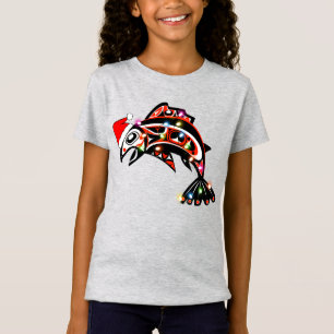Camiseta Animal espiritual Haida Salmon con luces Navidades