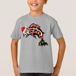Camiseta Animal espiritual Haida Salmon con luces Navidades
