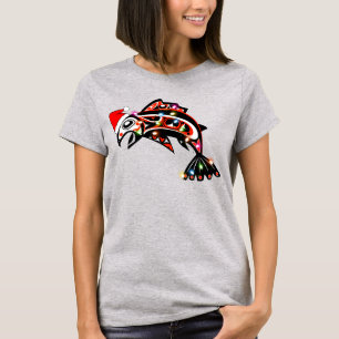 Camiseta Animal espiritual Haida Salmon con luces Navidades