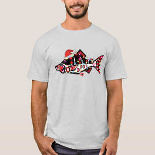 Camiseta Animal espiritual Haida Salmon con luces Navidades