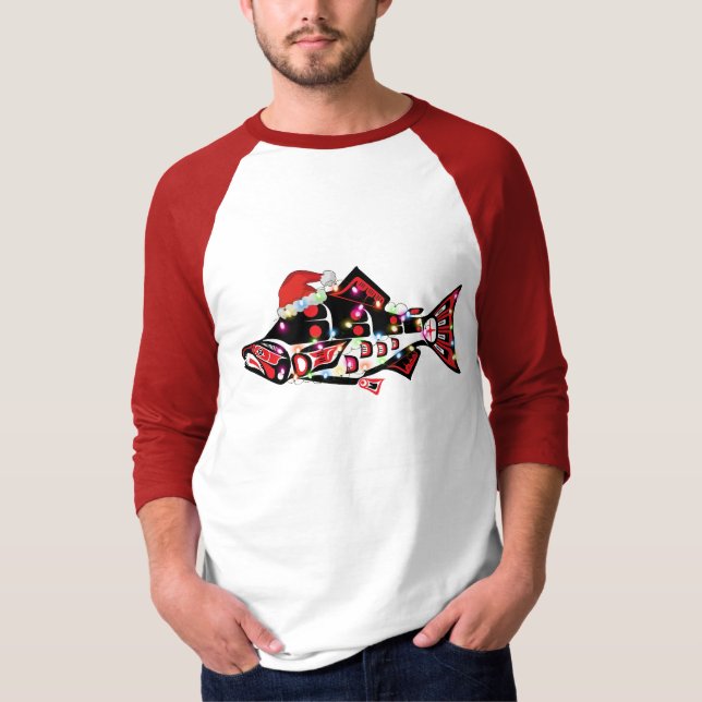 Camiseta Animal espiritual Haida Salmon con luces Navidades (Anverso)