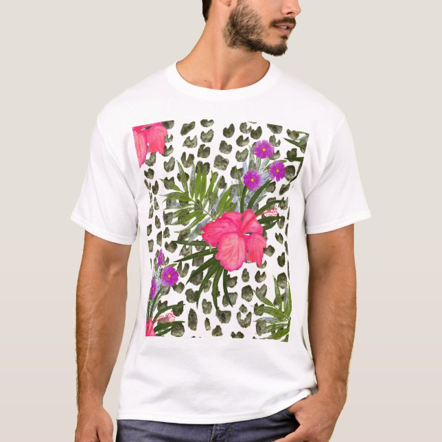 Camiseta Animal Hibiscus: Patrón acuarela sin foco. (Anverso)