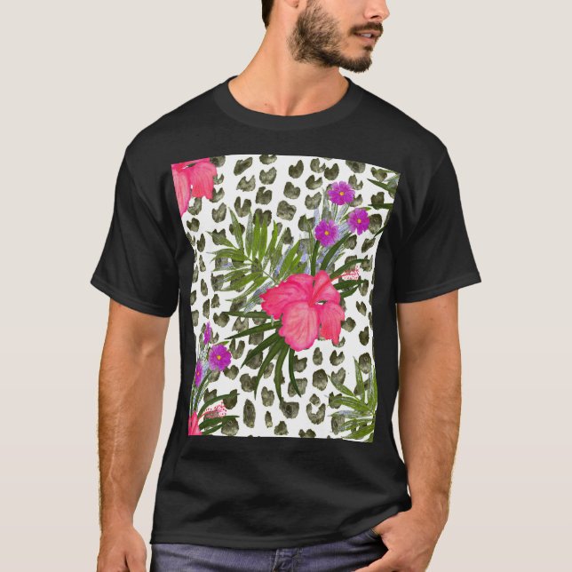 Camiseta Animal Hibiscus: Patrón acuarela sin foco. (Anverso)
