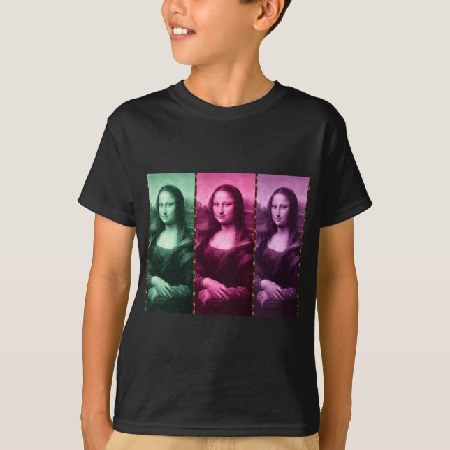Camiseta Animal Mona Lisa Imprimir púrpura rosa verde (Anverso)