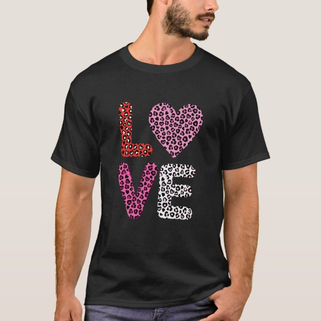 Camiseta Animal Print Heart Love Valentines Day Leopard Che (Anverso)