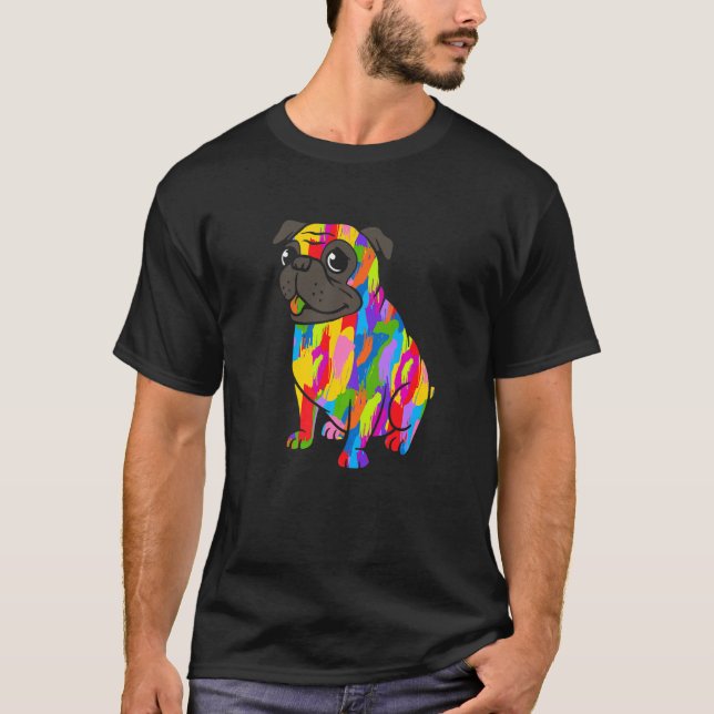 Camiseta Animal Pug Color Arcoíris (Anverso)