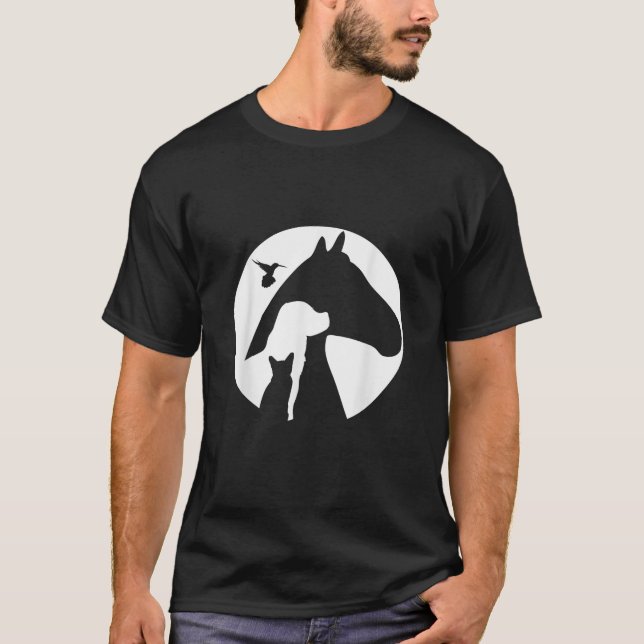 Camiseta Animal Silhouette Cat Dog Horse Bird Hummingbird M (Anverso)
