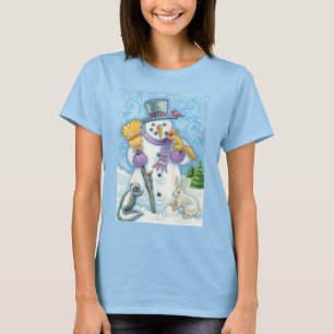 Camiseta Animales Adorables Construyendo un Muñeco de Nieve